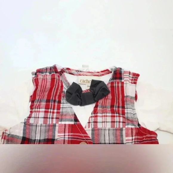 Cachcach Vintage Baby Boy Onsie with red checkered vest & black bowtie 9M Dressy - Picture 2 of 12